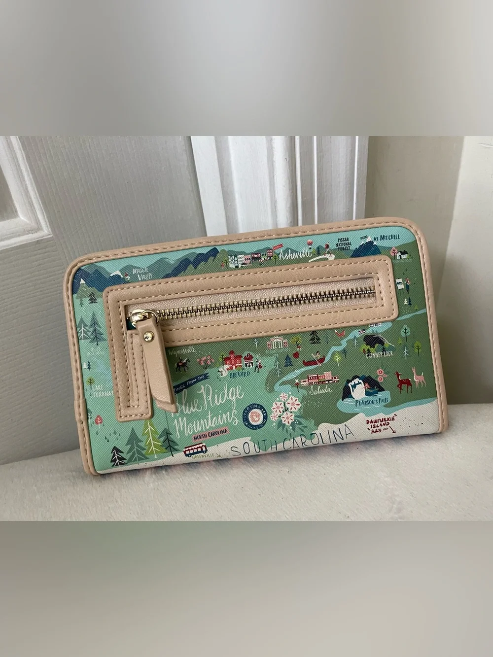 Spartina 449 Green and Tan Illustrated Map Zip Wallet